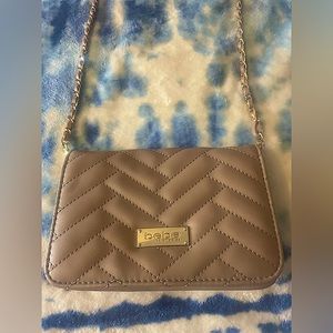 BEBE Tan Leather “Sophia” Crossbody Purse